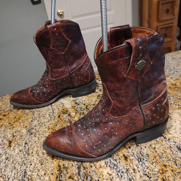 Harley Davidson Brown Studded Leather Biker Boots Size 7M ID D83754 - Picture 6 of 12
